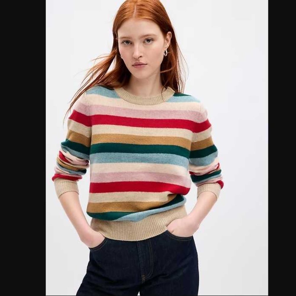 New women's Gap happy stripe CashSoft crewneck colorful stripe sweater - Picture 1 of 11